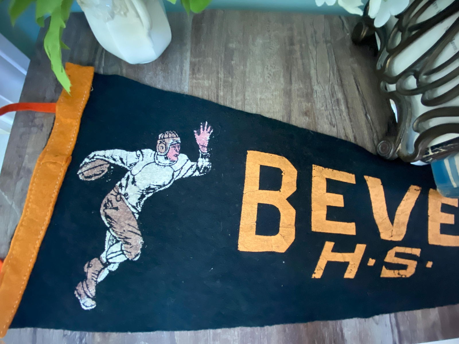 Vintage Beverly High School Football Pennant - Midcentury Sports Felt Souvenir - Duckwells