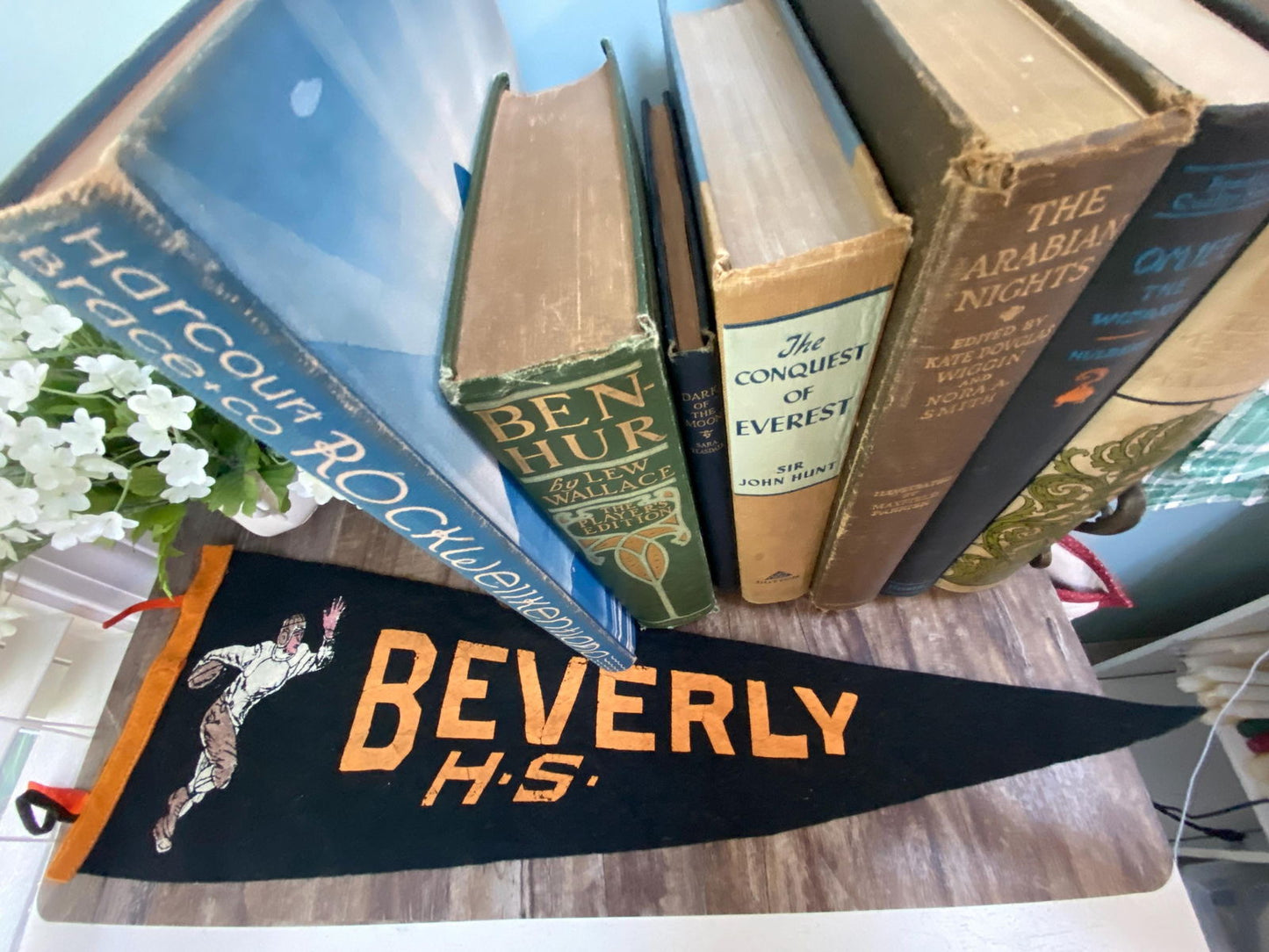 Vintage Beverly High School Football Pennant - Midcentury Sports Felt Souvenir - Duckwells