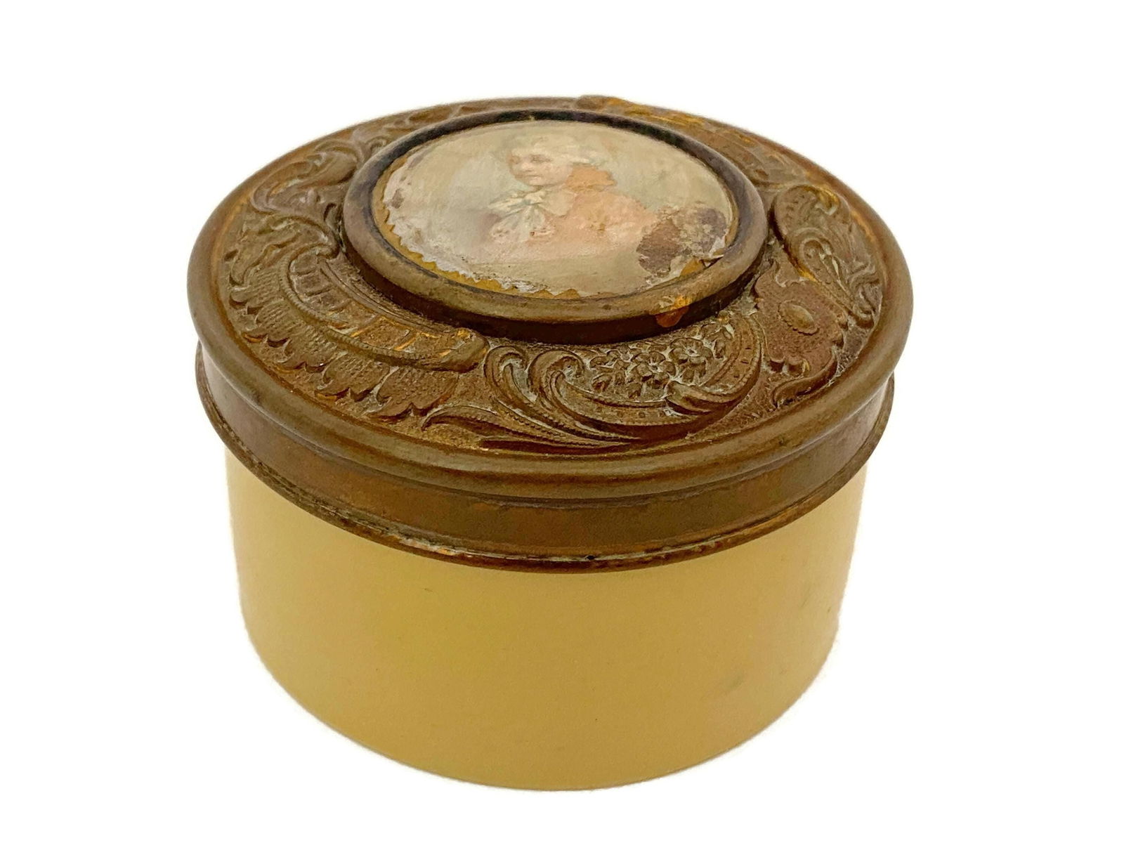 Vintage Dresser Jar Celluloid with Portrait Lid - Duckwells