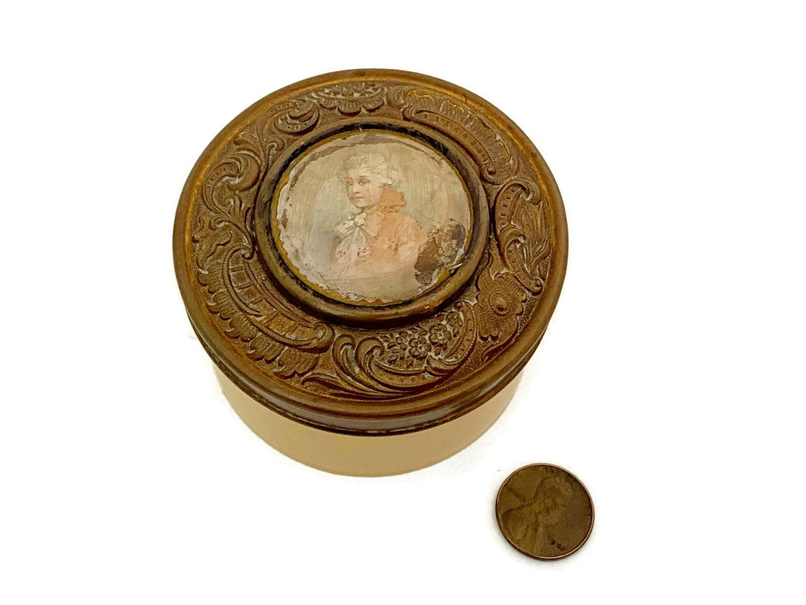 Vintage Dresser Jar Celluloid with Portrait Lid - Duckwells