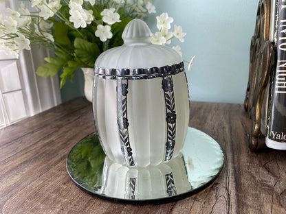 Vintage Frosted Glass Dresser Jar with Sterling Silver Overlay - Duckwells