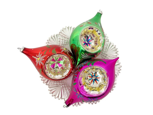 Vintage Italian Glass Indented Large Christmas Ornaments - Duckwells