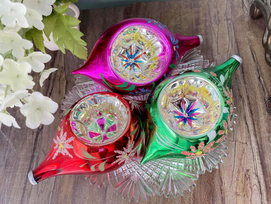 Vintage Italian Glass Indented Large Christmas Ornaments - Duckwells