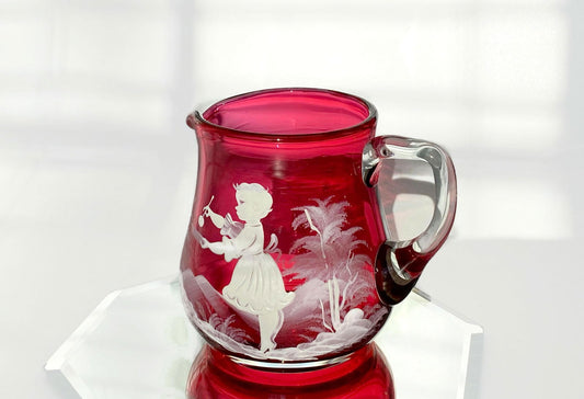 Vintage Mary Gregory Cranberry Glass Creamer at Duckwells