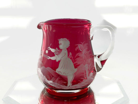 Vintage Mary Gregory Cranberry Glass Creamer at Duckwells