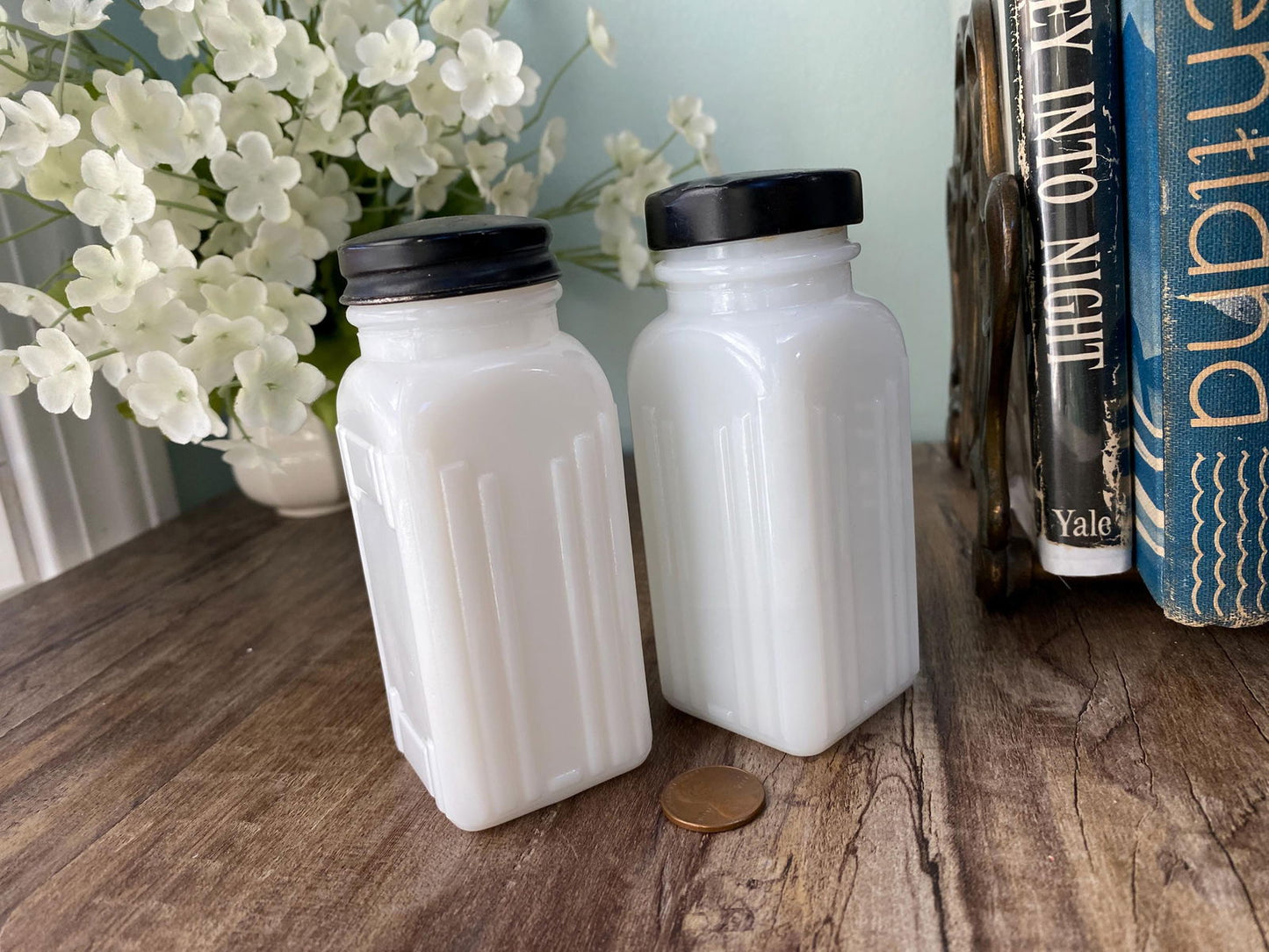 Vintage Milk Glass Spice Jars - Duckwells