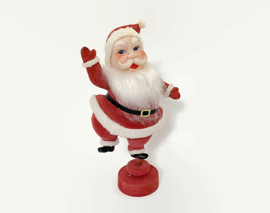Vintage Musical Rotating Flocked Santa Claus Christmas Decoration - Duckwells