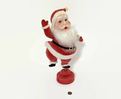 Vintage Musical Rotating Flocked Santa Claus Christmas Decoration - Duckwells