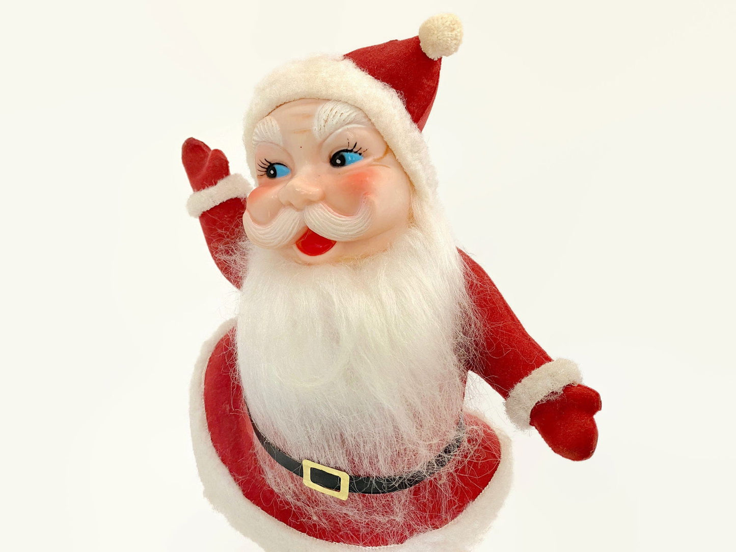Vintage Musical Rotating Flocked Santa Claus Christmas Decoration - Duckwells