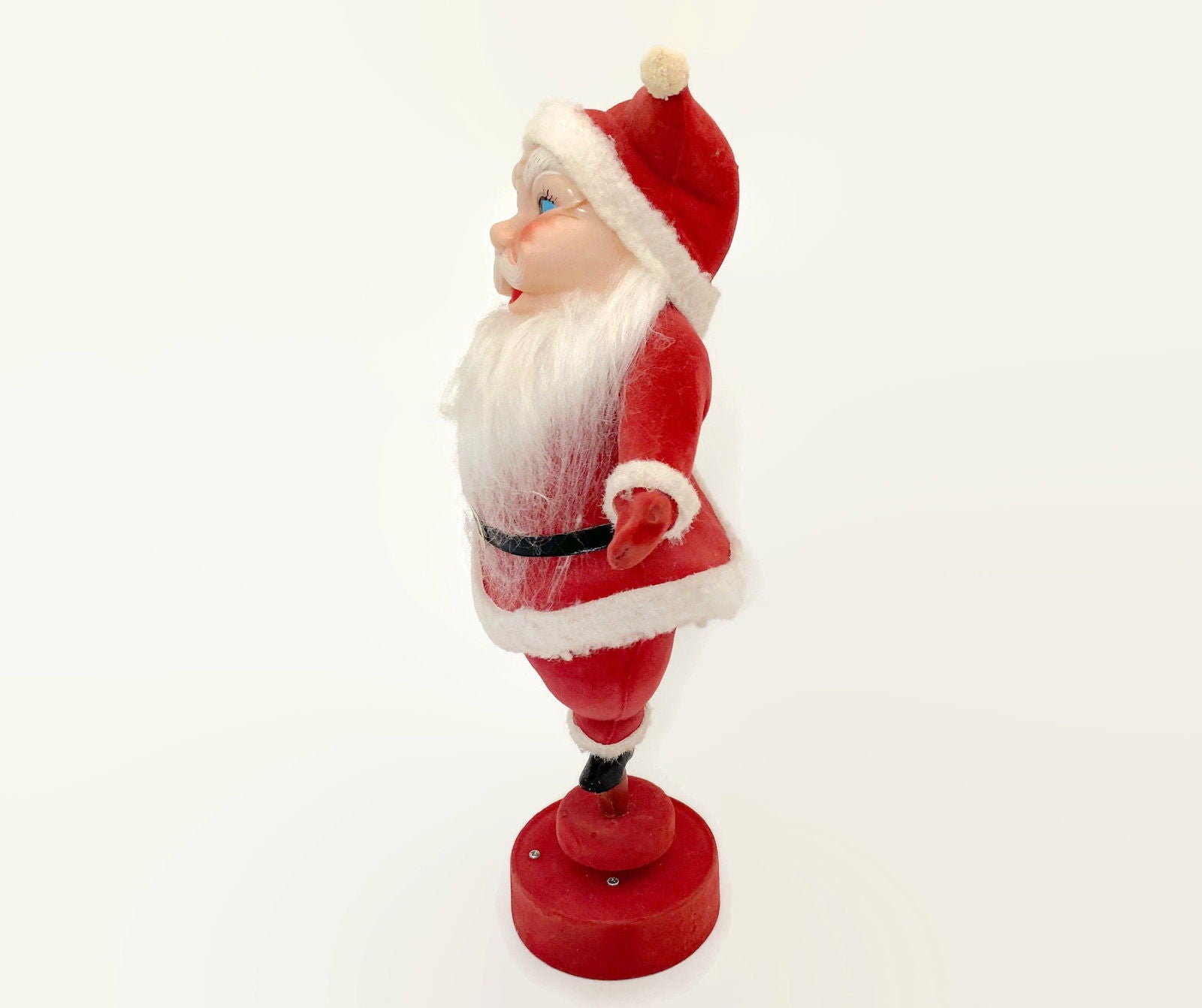 Vintage Musical Rotating Flocked Santa Claus Christmas Decoration - Duckwells