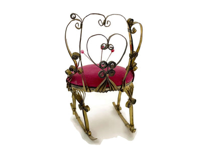 Vintage Tin Can Folk Tramp Art Quilled Rocking Chair Pin Cushion - Duckwells