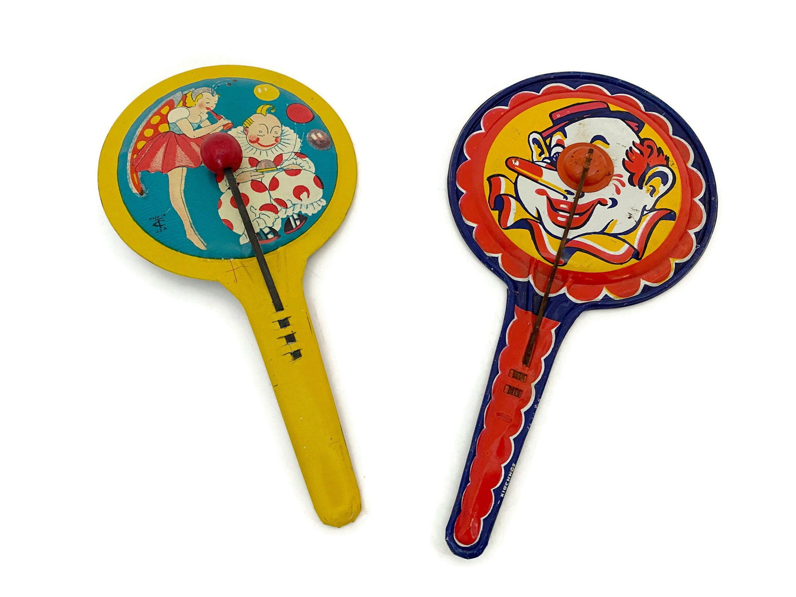 Vintage Tin Litho Noisemakers Made in the USA - Duckwells