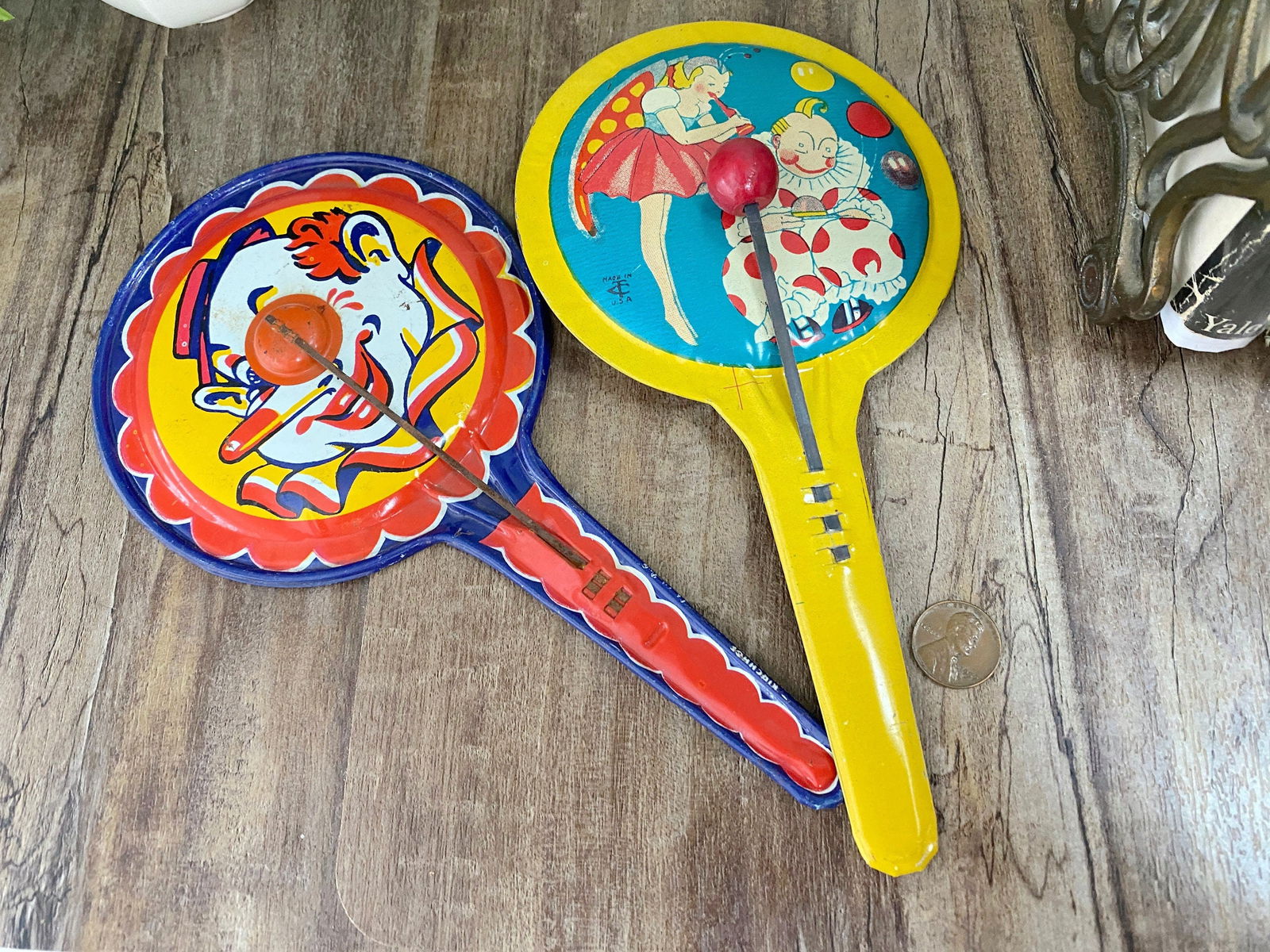 Vintage Tin Litho Noisemakers Made in the USA - Duckwells