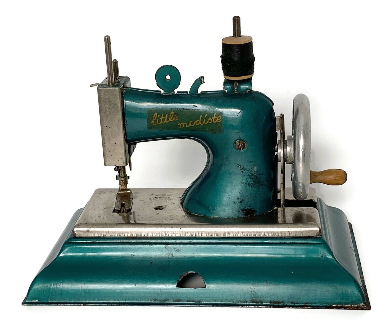 Vintage Toy Sewing Machine Green Casige Model Little Modiste Made in Germany British Zone - Duckwells