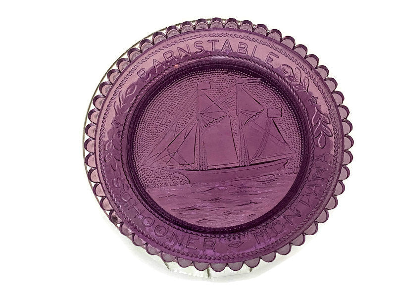 Vintage Pairpoint Glass Cup Plates Barnstable Massachusetts Schooner Montana at Duckwells