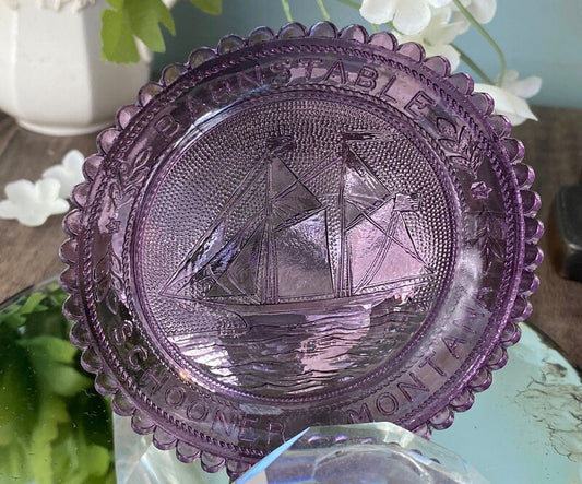 Vintage Pairpoint Glass Cup Plates Barnstable Massachusetts Schooner Montana at Duckwells