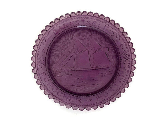 Vintage Pairpoint Glass Cup Plates Barnstable Massachusetts Schooner Montana at Duckwells