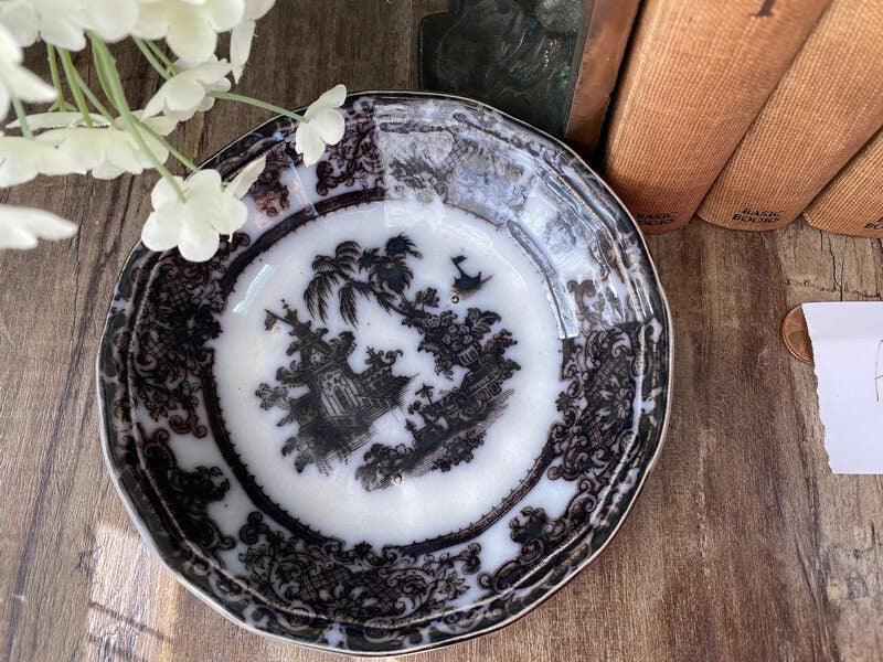 Antique Bowl, PW & Co. Black and White English Transferware at Duckwells