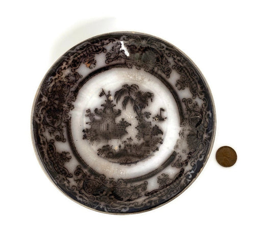 Antique Bowl, PW & Co. Black and White English Transferware