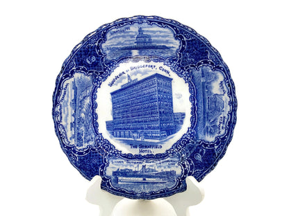 Antique Souvenir of Bridgeport, Conn Blue and White Plate