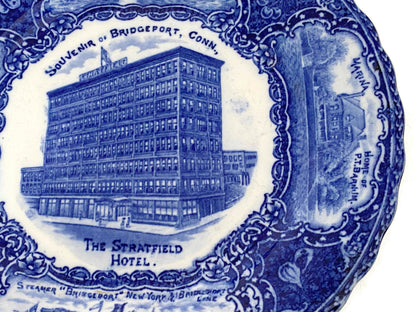 Antique Souvenir of Bridgeport, Conn Blue and White Plate