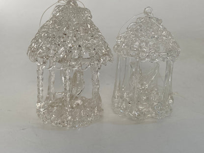 Vintage Spun Glass Birdhouse Christmas Tree Ornaments