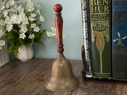 Vintage Brass Dinner Bell with Wood Handle