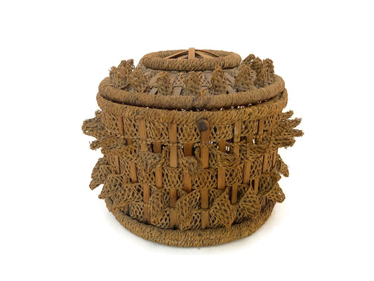 Antique Woven Basket, Lidded German Victorian Era