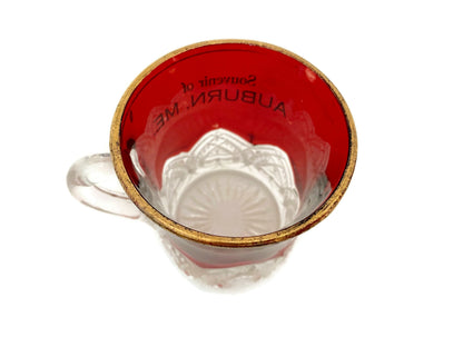 Antique Ruby Stained Glass Cup Souvenir of Auburn Maine at Duckwells