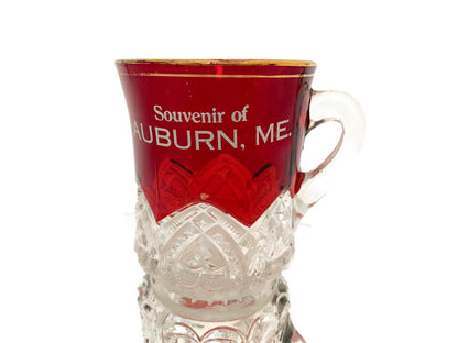 Antique Ruby Stained Glass Cup Souvenir of Auburn Maine at Duckwells