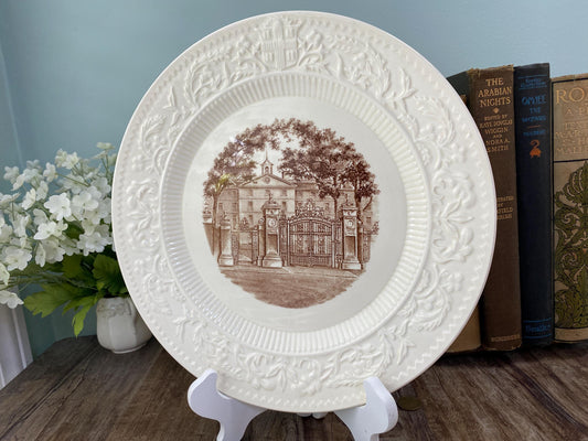 Vintage Brown University Souvenir Plate by Wedgwood, Van Wickle Gates