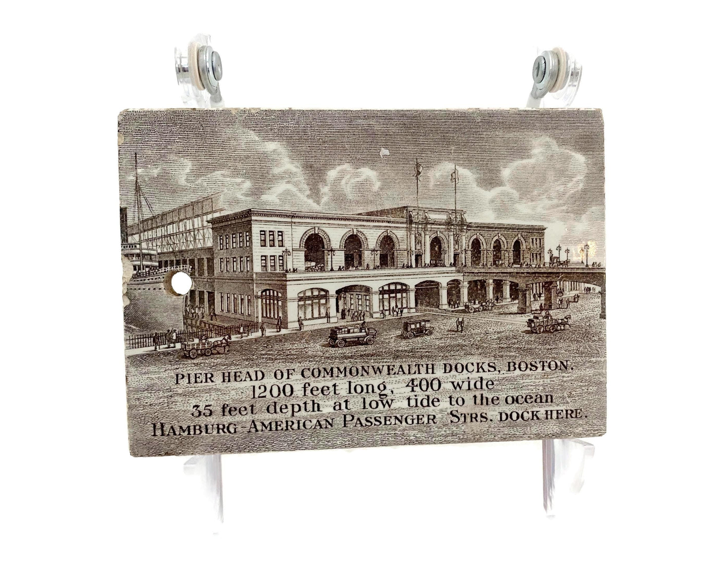 Antique Wedgwood Calendar Tile - 1914 Pier Head of Commonwealth Docks, Historic Boston