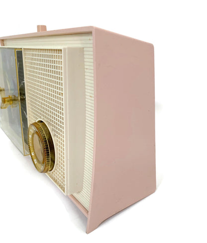 Mid Century Pink Clock Radio, Westinghouse Tube AM Radio