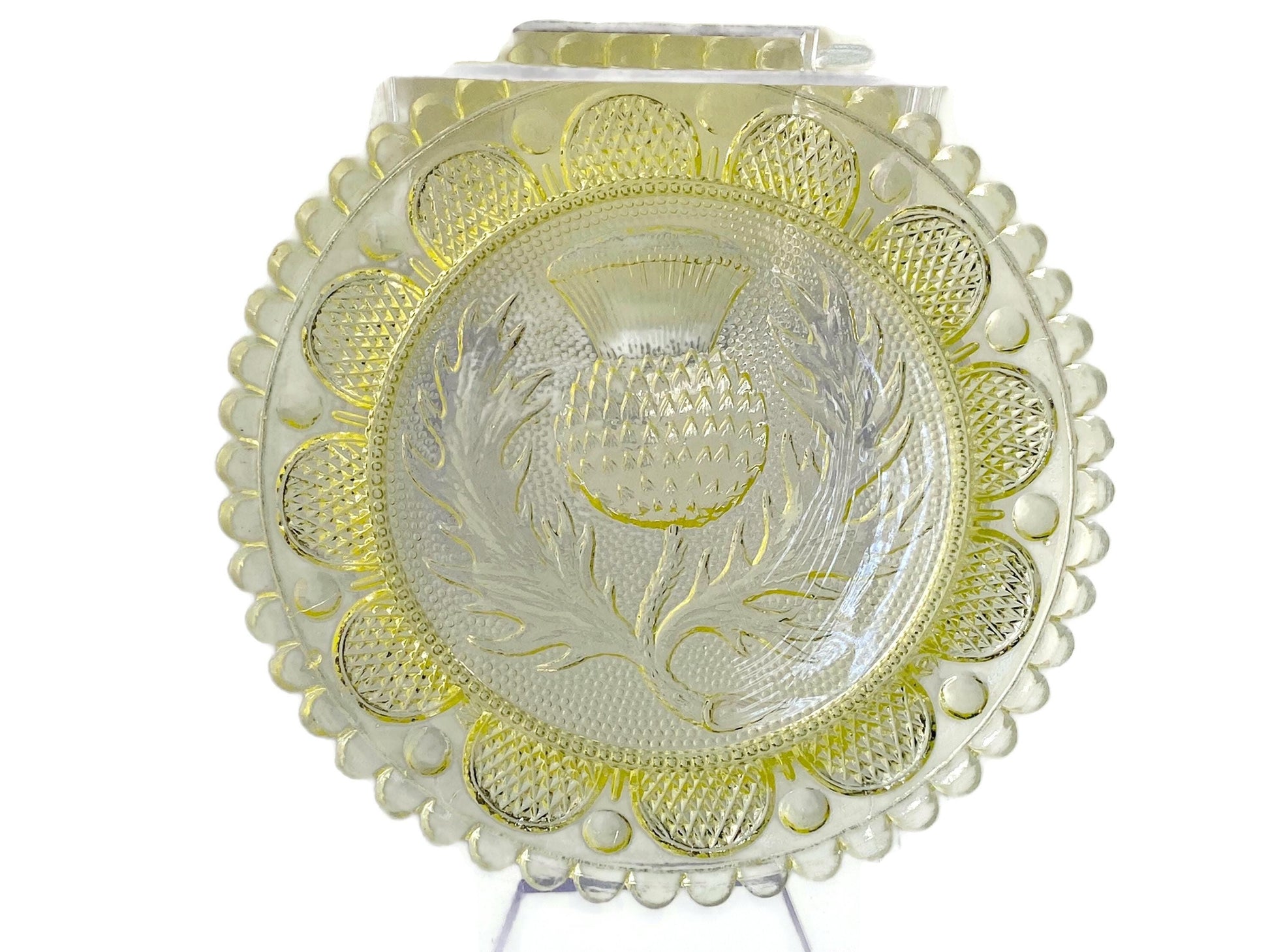 Vintage Pairpoint Glass Cup Plate Thistle #26 in Yellow at Duckwells