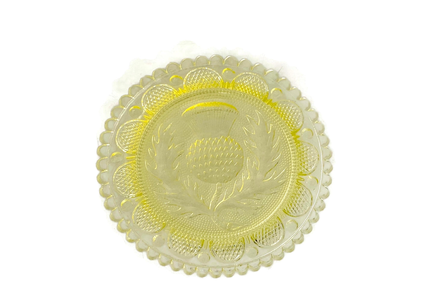 Vintage Pairpoint Glass Cup Plate Thistle #26 in Yellow at Duckwells