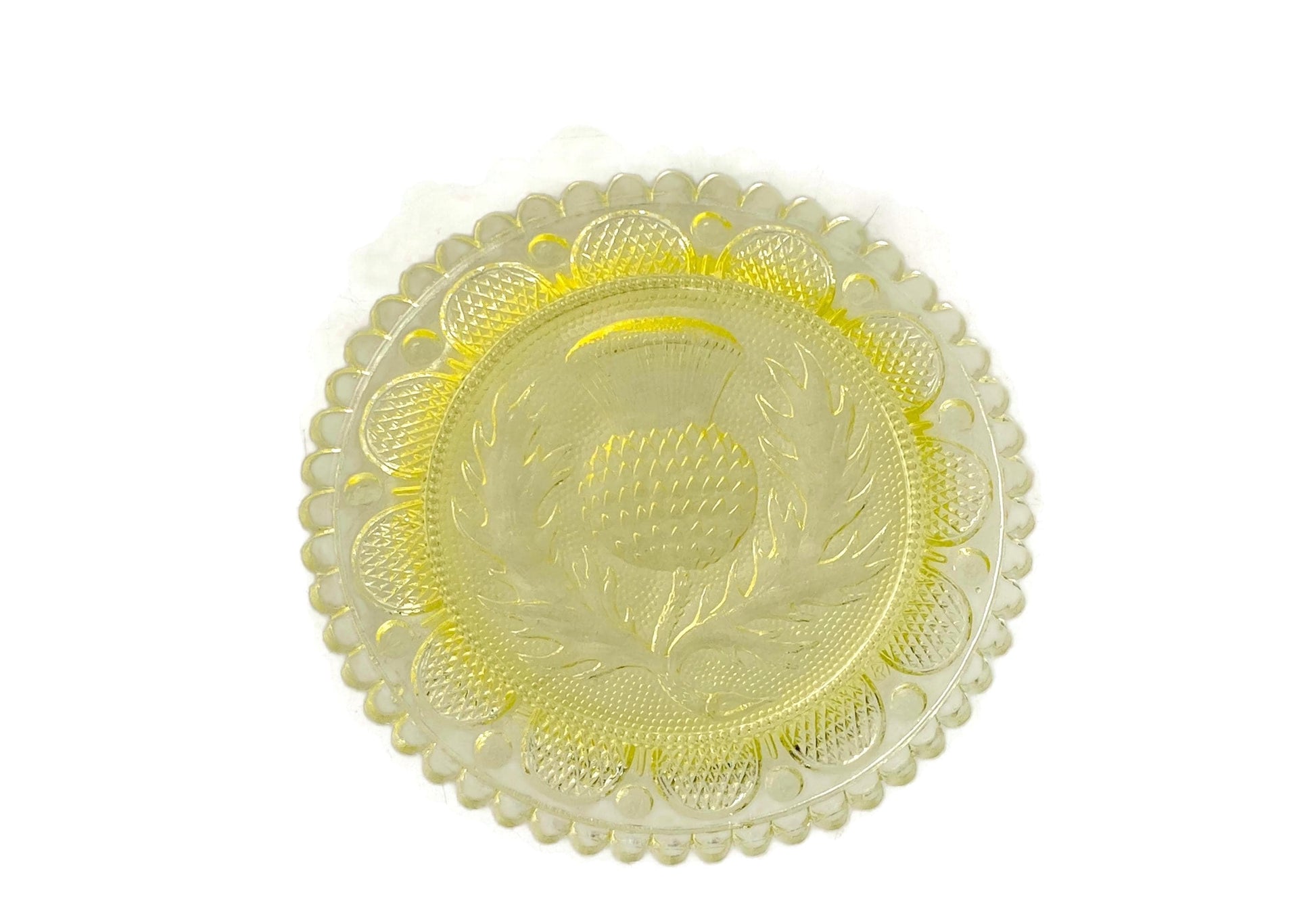 Vintage Pairpoint Glass Cup Plate Thistle #26 in Yellow at Duckwells