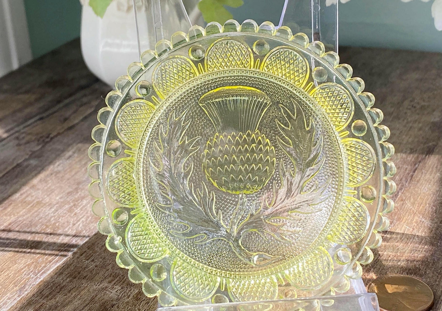 Vintage Pairpoint Glass Cup Plate Thistle #26 in Yellow at Duckwells