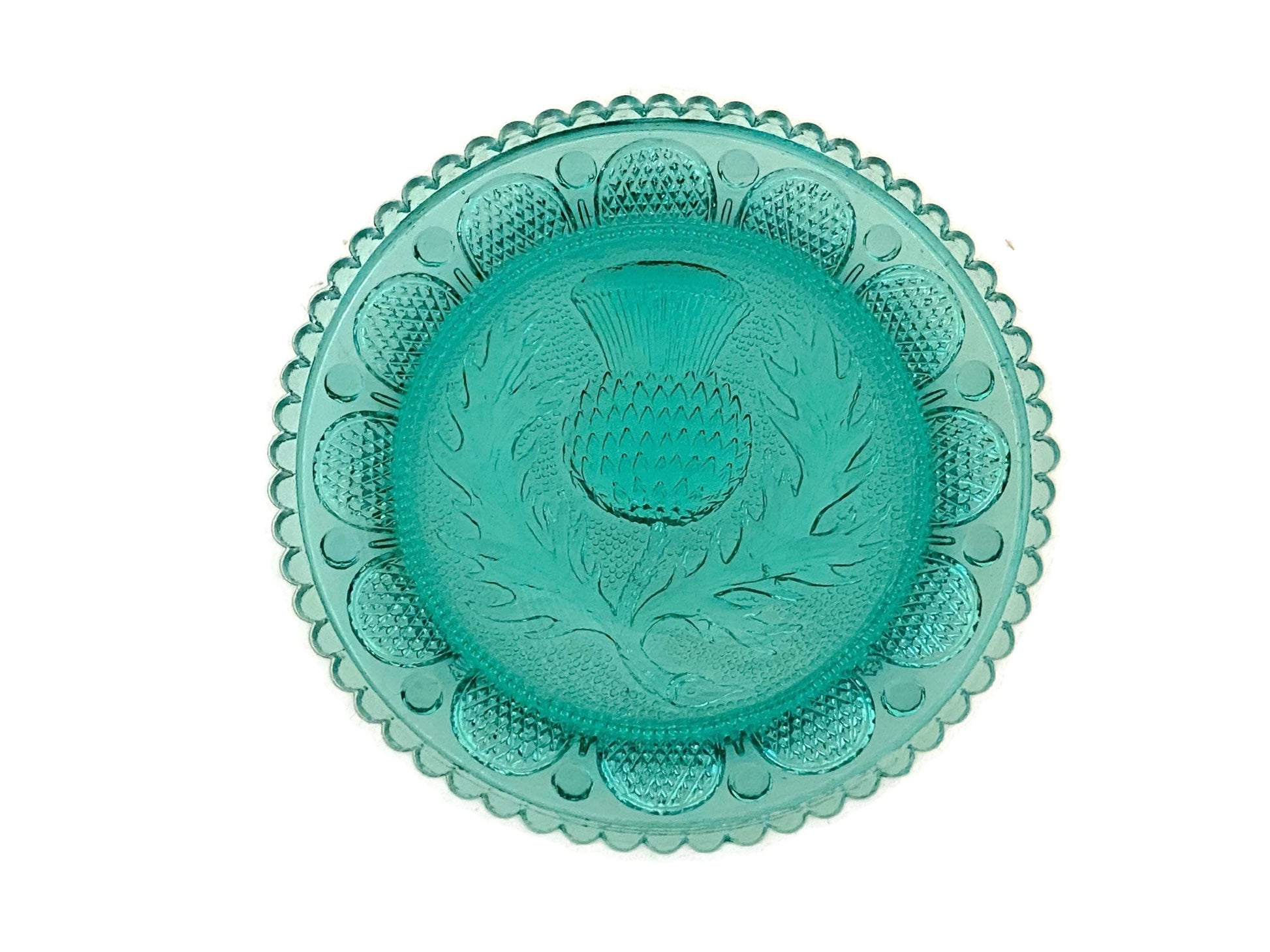 Vintage Pairpoint Glass Cup Plate Thistle #26 in Teal at Duckwells