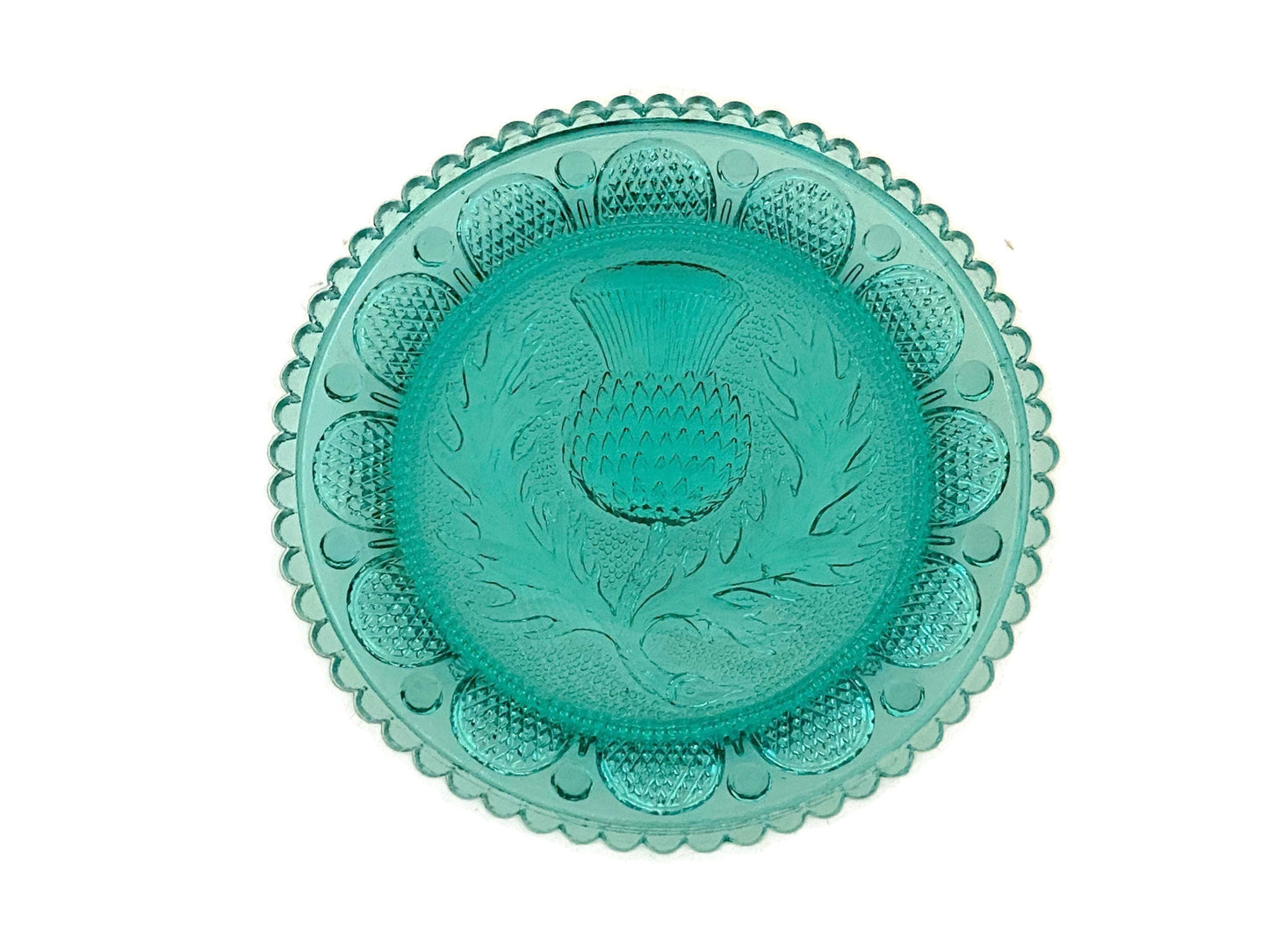 Vintage Pairpoint Glass Cup Plate Thistle #26 in Teal at Duckwells