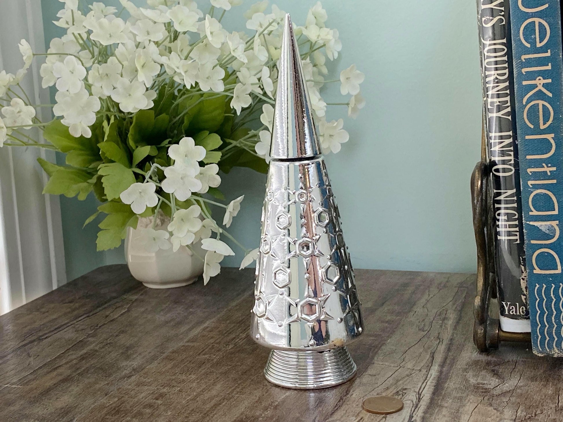 Vintage MCM Silver Christmas Tree Avon Bottle at Duckwells