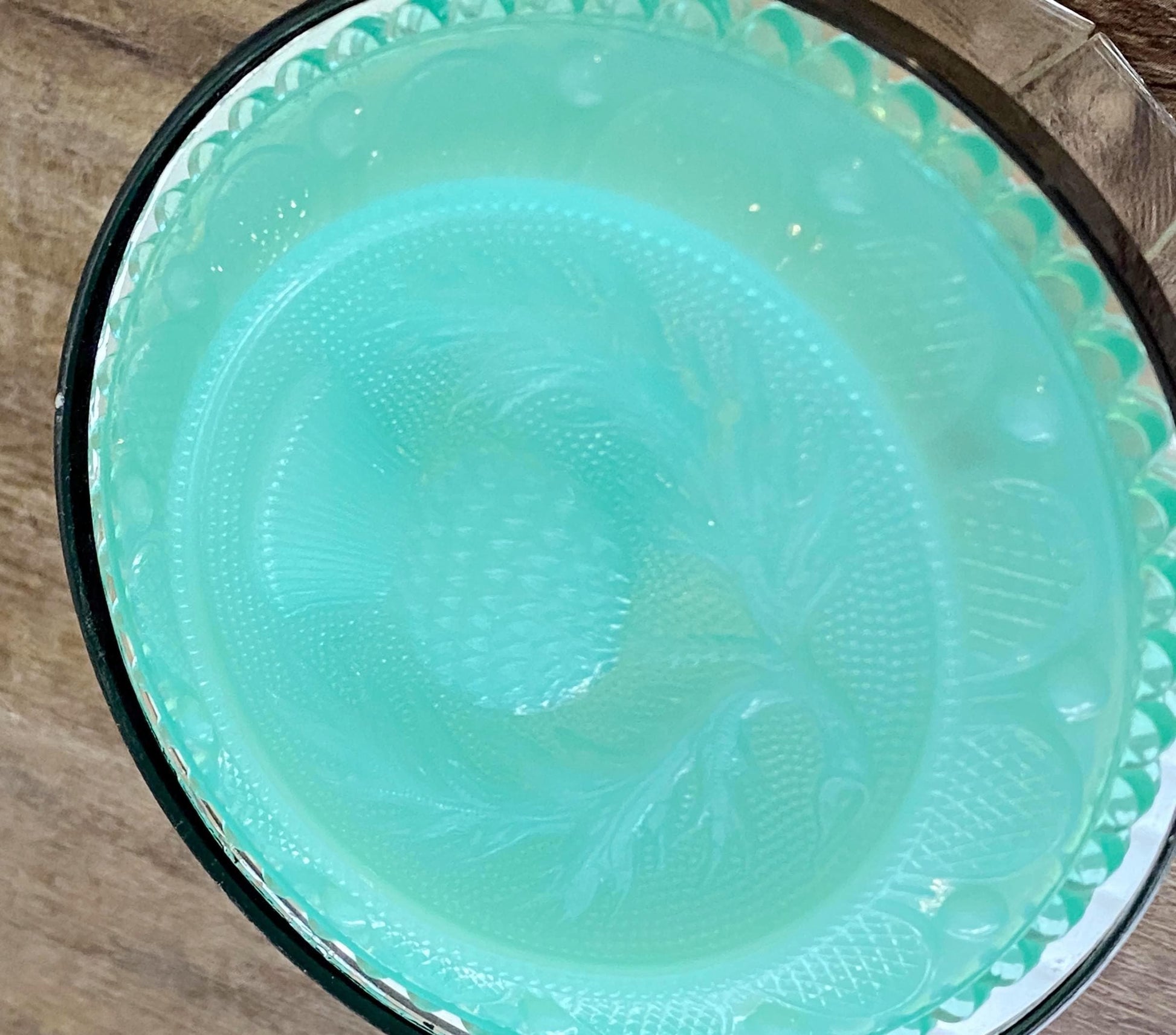 Vintage Pairpoint Glass Cup Plate Thistle #26 in Opalescent Teal at Duckwells