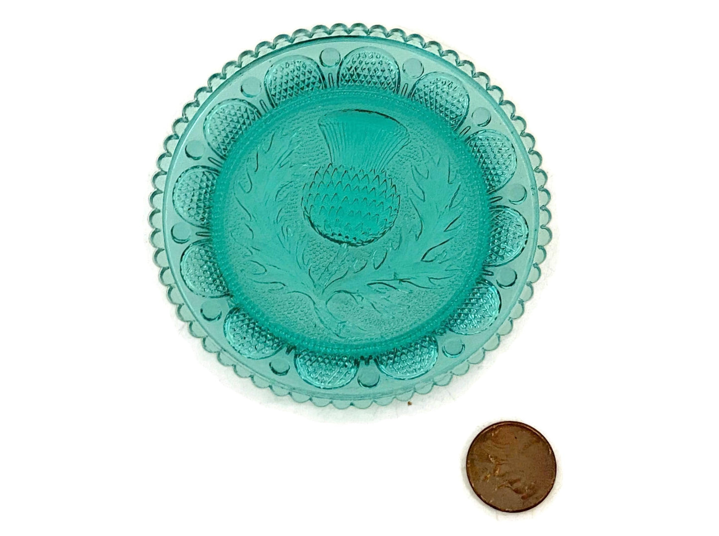 Vintage Pairpoint Glass Cup Plate Thistle #26 in Teal at Duckwells
