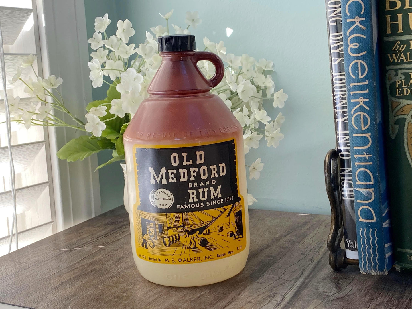 Midcentury Old Medford Rum Glass Bottle Massachusetts