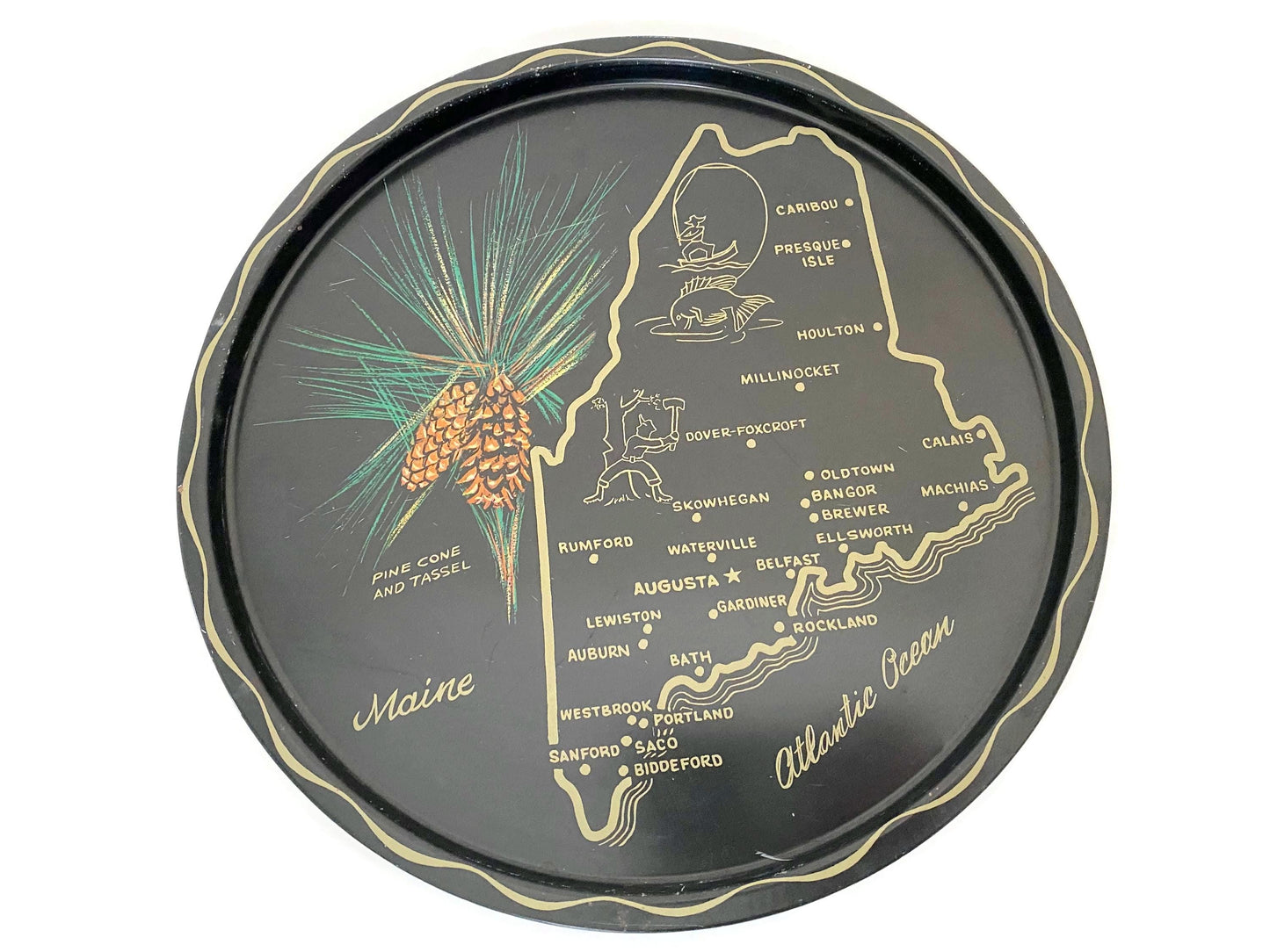 Vintage Mid Century Metal Maine Souvenir Tray