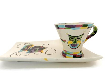 Vintage Pottery Snack Set with Theatrical Masks