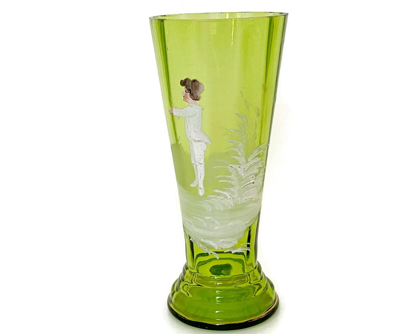 Vintage Mary Gregory Green Glass Vase
