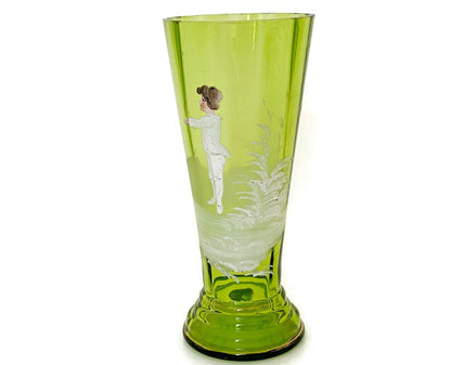 Vintage Mary Gregory Green Glass Vase