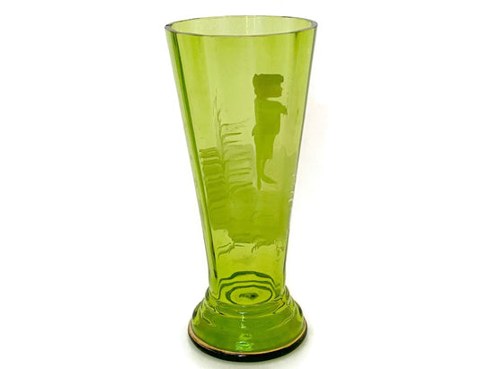Vintage Mary Gregory Green Glass Vase