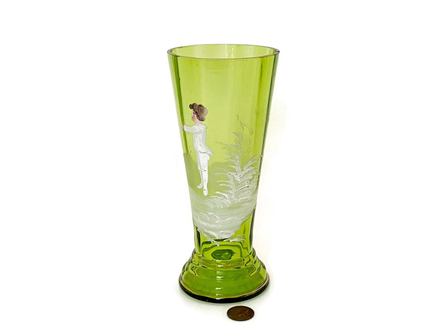 Vintage Mary Gregory Green Glass Vase