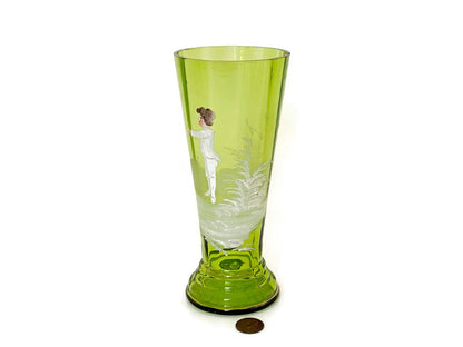 Vintage Mary Gregory Green Glass Vase